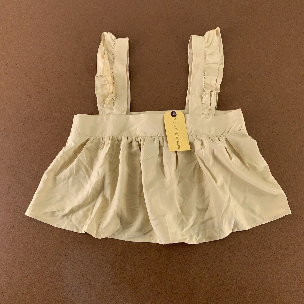 BOG Collective Women's Size XS Tan Ruffle Strap Sleeve Cropped Tank Top NWT